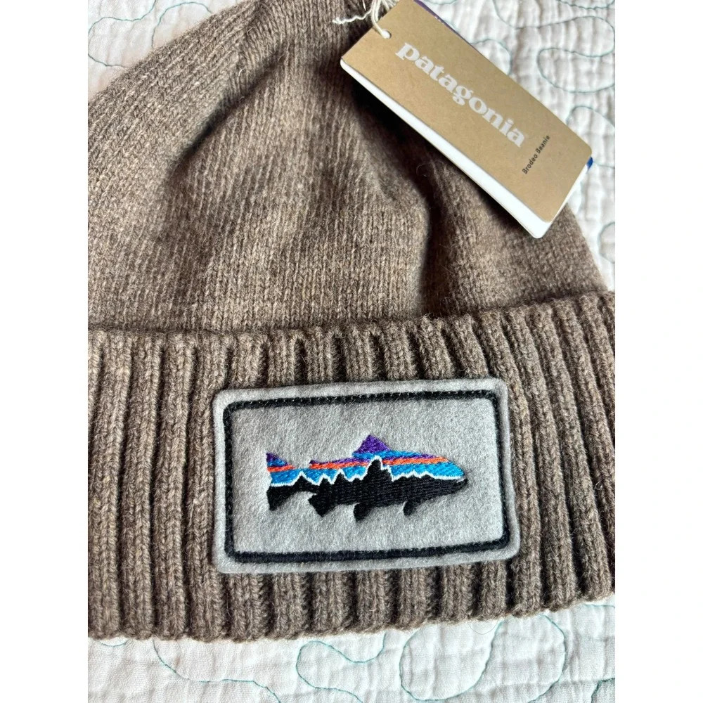 Patagonia Brodeo Beanie Ash Tan Fitz Roy Trout Patch Wool Blend Hat
